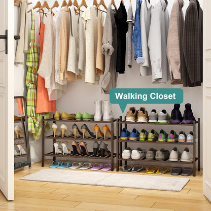 viewcare 3-Tier Black Bamboo Shoe Rack for Entryway, Stackable | Foldable | Natural, Shoe Shelf Storage Organizer for Hallway Closet, Free Standing Shoe Racks for Indoor Outdoor
