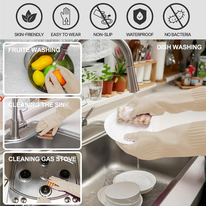 DABOGOSA Mamison 2 Pairs Reusable Waterproof Household Dishwashing Cleaning Rubber Gloves, Non-Slip Kitchen Glove (Pink, Medium (Pack of 2))