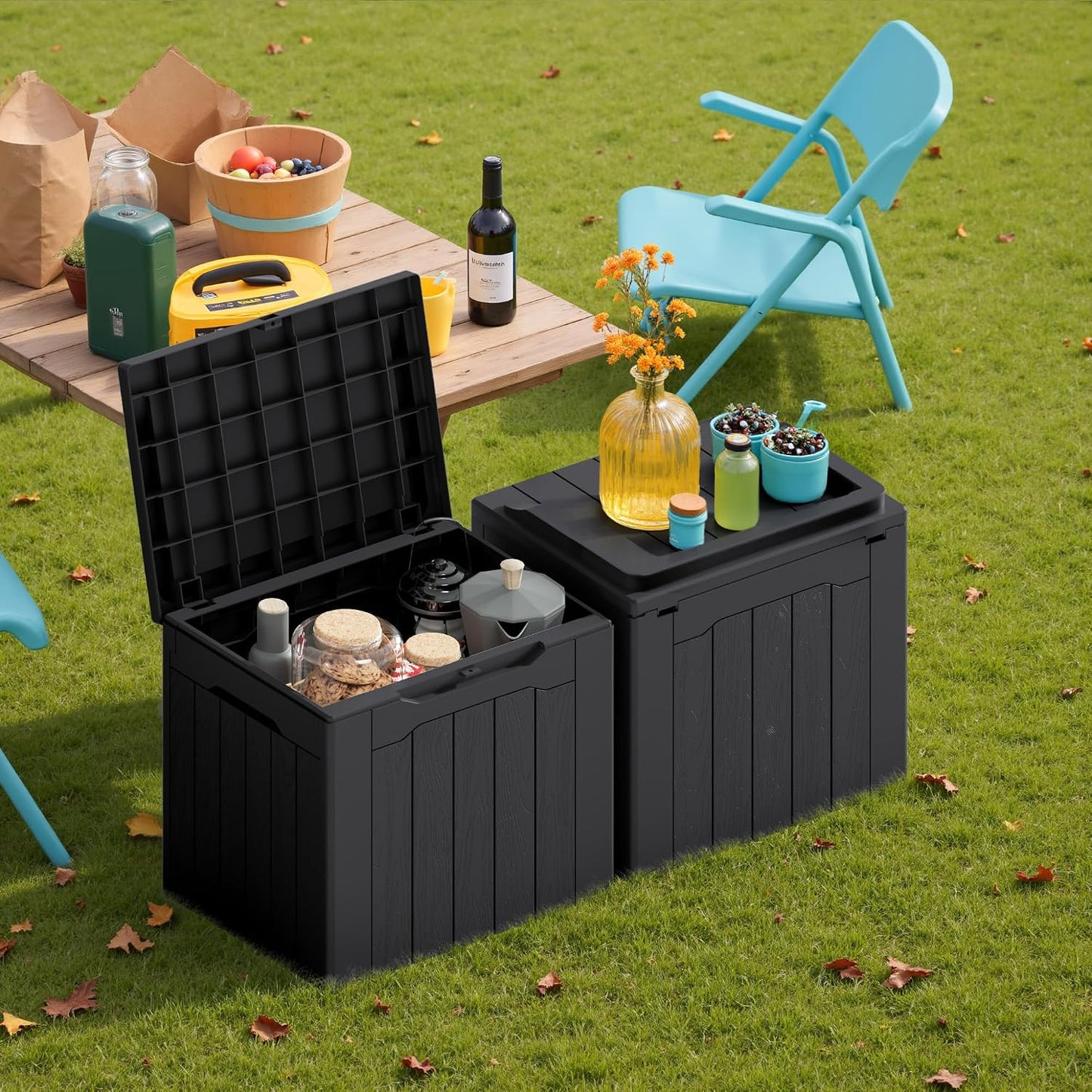 Devoko 30 Gallon Resin Deck Box Waterproof Outdoor Storage Box for Patio Furniture Pool Accessories Indoor Storage for Cushion Garden Tools (30 Gallon, Black)