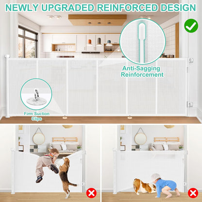 71 inch Retractable Baby Gates, EZIGO Extra Wide Baby Gate for Large Opening Extra Long Mesh Gate for Kids or Pet Dog Gate Child Safety Gate for Stairs Hallways Doorway Indoor Outdoor, Gray