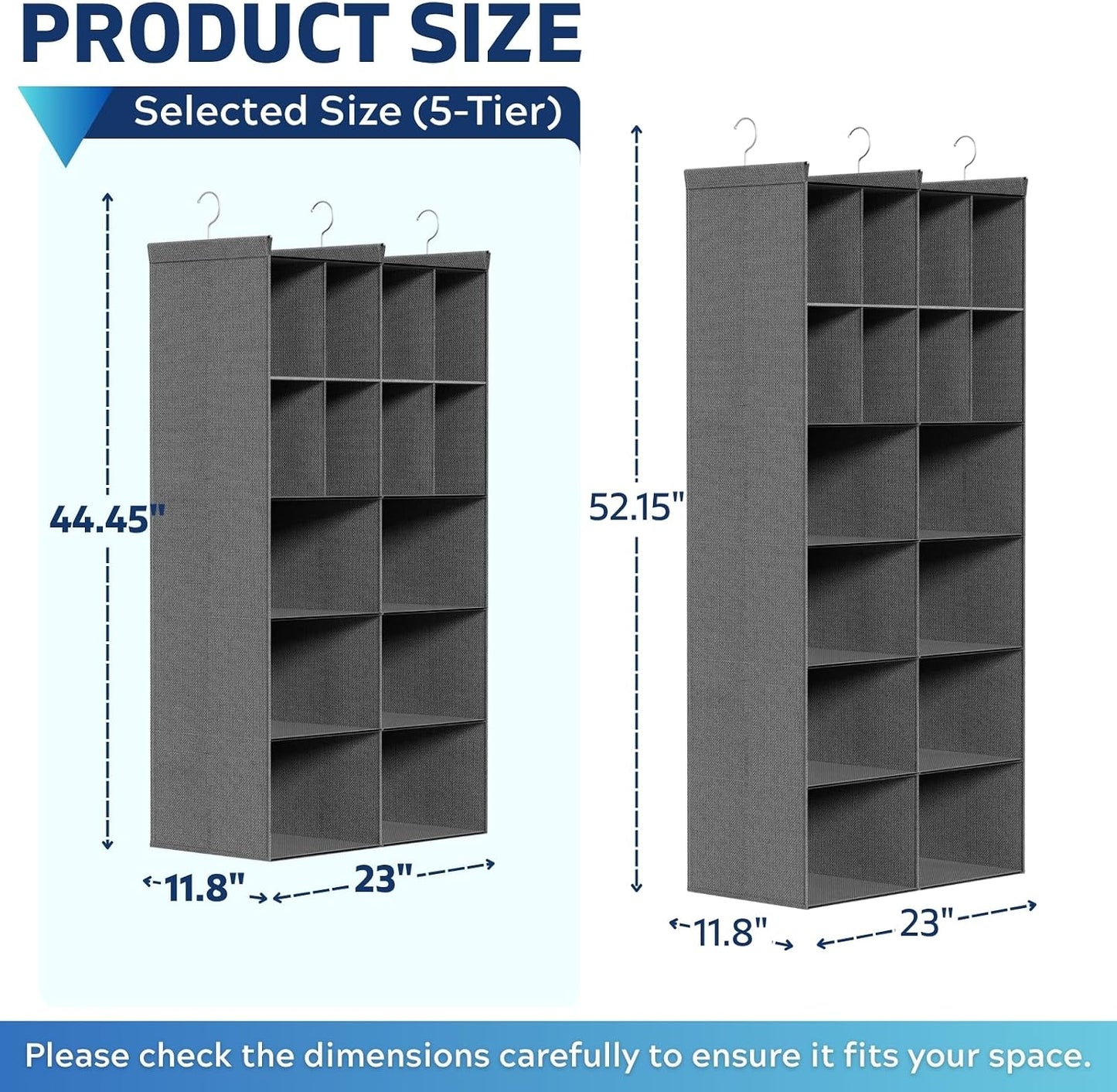 Ofiray-home 6 Tier Hanging Closet Organizer, 16 Compartments Sweater Organizer for Closet with 3 Sturdy Hooks, Closet Organizers and Storage, Wardrobe, Rv, Garment Rack, Grey