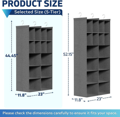 Ofiray-home 6 Tier Hanging Closet Organizer, 16 Compartments Sweater Organizer for Closet with 3 Sturdy Hooks, Closet Organizers and Storage, Wardrobe, Rv, Garment Rack, Grey