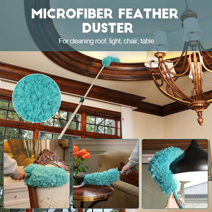 TelesPro 20 Foot High-Reach Duster Kit with 5-12FT Extendable Pole - High Ceiling Duster Cleaning Kit with Telescopic Pole,Cobweb Duster, Chenille Ceiling Fan Duster, Microfiber Feather Duster