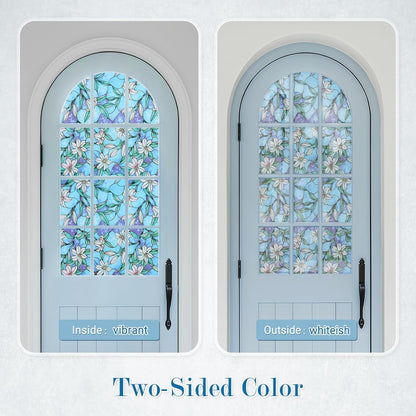 rabbitgoo Window Privacy Film, Decorative Stained Glass Window Film, Sun Blocking Glass Clings, Renter-Friendly Static Cling Frosted Sticker Covering for Home Door, Rainbow Tulip 17.5" X 78.7"