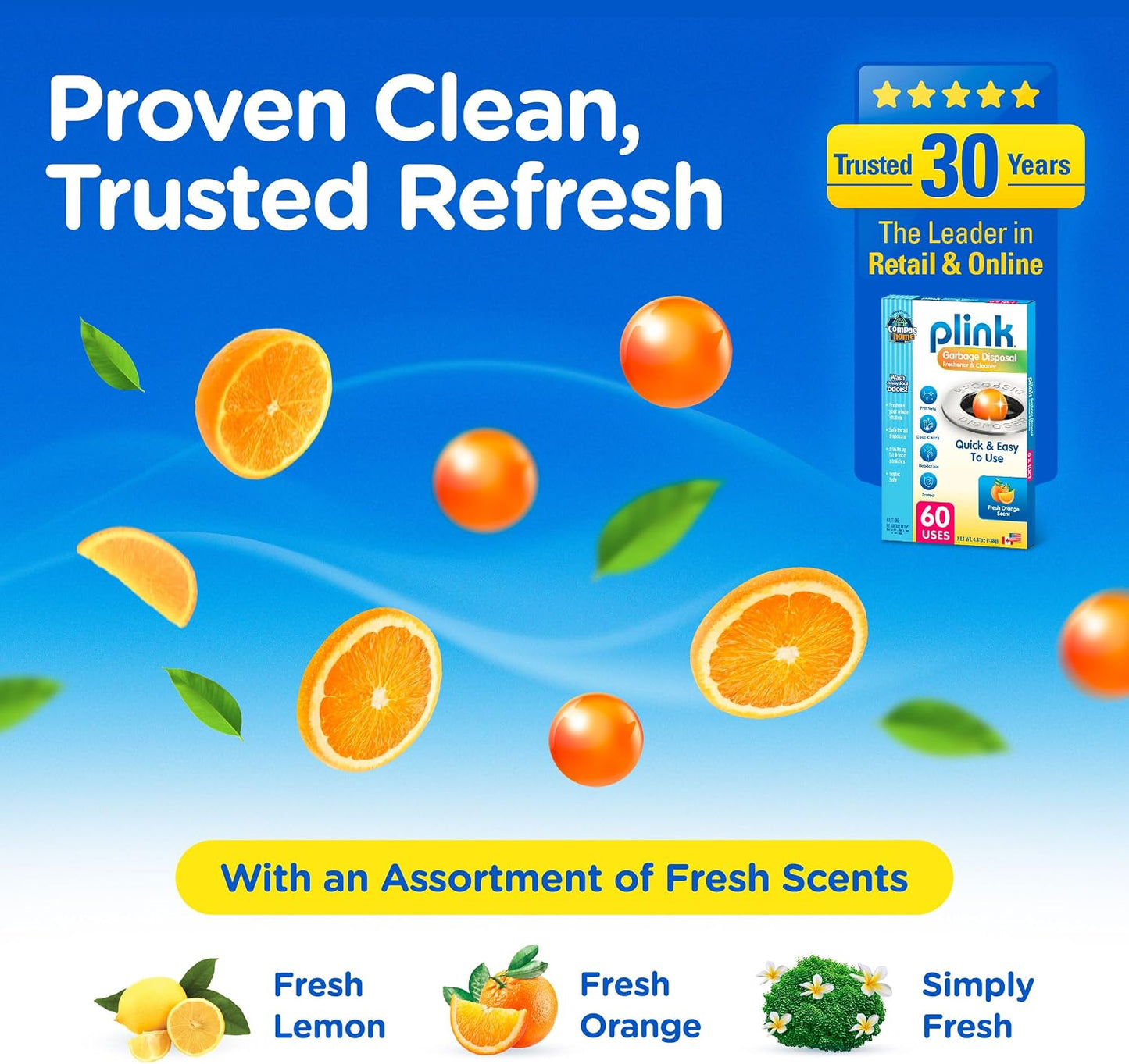 COMPAC HOME Plink Garbage Disposal Cleaner and Deodorizer, Air Fresheners for Garbage Disposal, Lemon Scent, Home Cleaning Products for Kitchen Sink and Clogged Drains, 20 Count (Pack of 1)