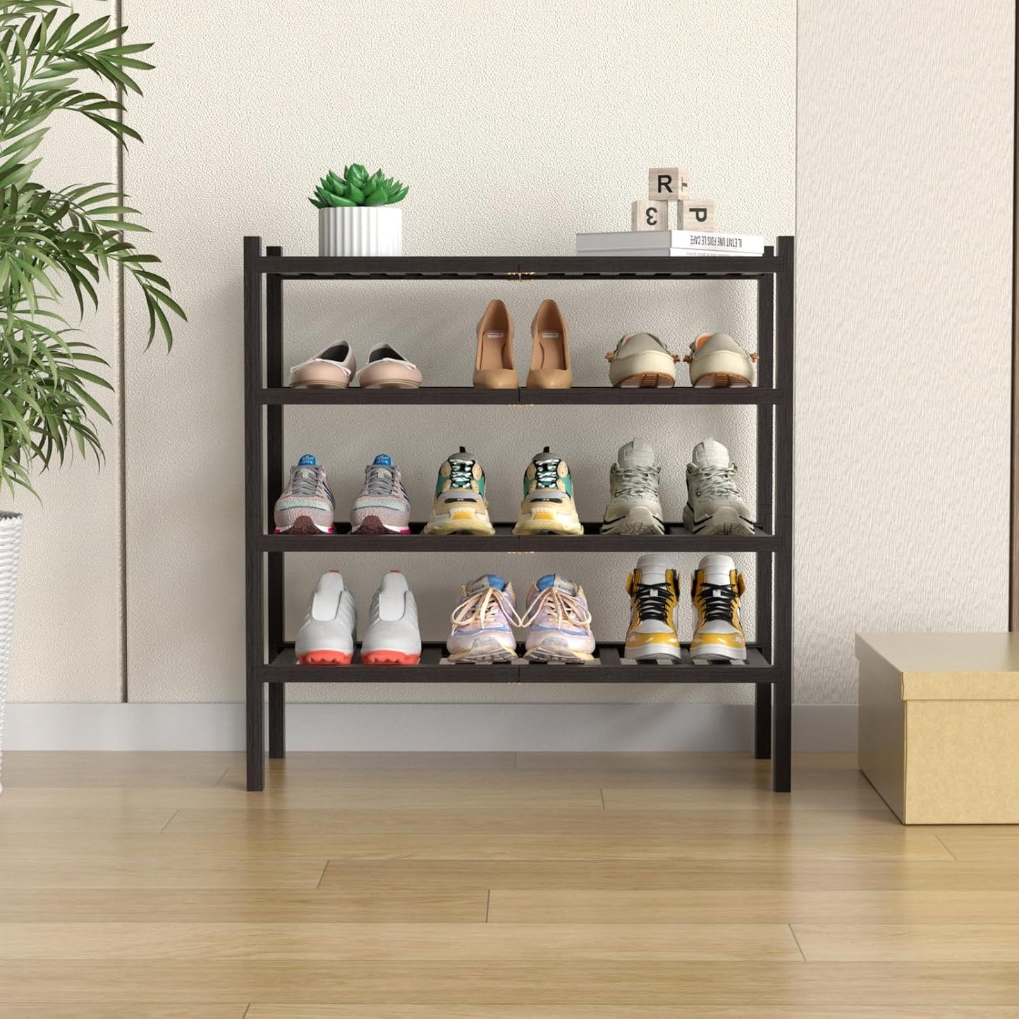 ROMGUAR CRAFT 3 Tier Bamboo Shoe Rack for Closet Free Standing Wood Shoe Shelf Storage Organizer for Entryway Small Space Stackable 27"x11"x20" (Natural)