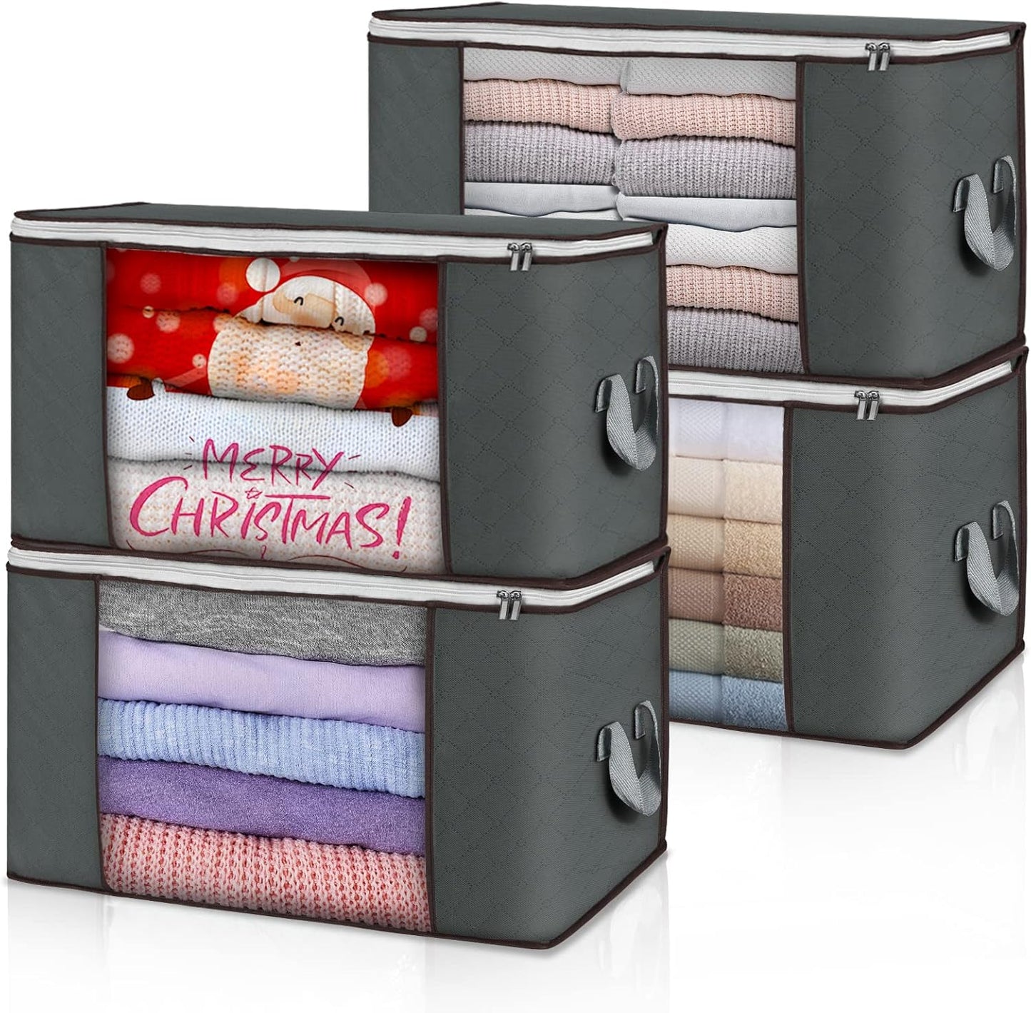 90L Large Storage Bags, 6 Pack Clothes Storage Bins Foldable Closet Organizers Storage Containers with Reinforced Handle for Clothing, Blanket, Comforters, Bed Sheets, Pillows and Toys (Gray)