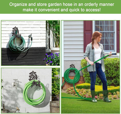 OwnMy Cast Iron Garden Hose Holder Heavy Duty Wall Mount Water Hose Reels Holder, Decorative Water Hose Hanger Garden Hose Storage Organizer Rack for Outdoor Lawn Yard, 10"L x 4.7"W x 6.5"H