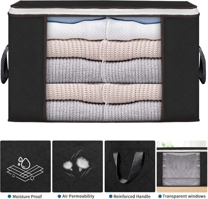 90L Large Storage Bags, 6 Pack Clothes Storage Bins Foldable Closet Organizers Storage Containers with Reinforced Handle for Clothing, Blanket, Comforters, Bed Sheets, Pillows and Toys (Gray)
