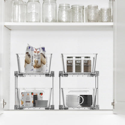Simple Houseware 2 Tier Basket Drawer Cabinet Pull-Out Organizer, 2 Pack, Clear