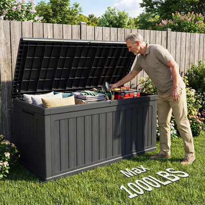 200 Gallon Deck Box, Resin Outdoor Waterproof Storage Box, Lockable Storage Box With Handle for Patio Furniture - Garden Tools - Swimming Pool Tools UV Resistant, Black