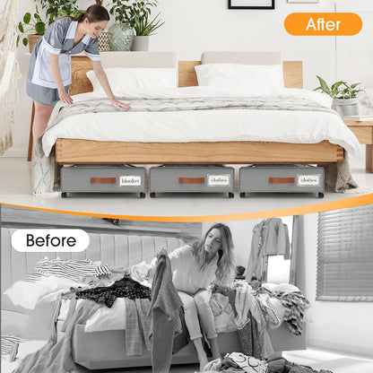 SpaceHacks Under Bed Storage with Wheels 2Pack Storage Containers with Clear Window&Label Under Bed Drawers Rolling Under Bed Storage for Clothes,Shoes, Blankets (30.71 x 16.93 x 6.69 in, Dark Grey)