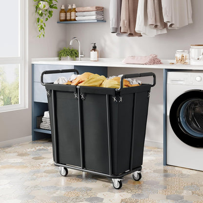 Gewudraw Large laundry hamper with Wheels, 3 Bag Big Rolling Laundry Hamper Sorter Cart, Extra Large Laundry Clothes Hamper, Heavy Duty Laundry Basket Organizer for Laundry Room,Bathroom,Black