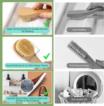 Laundry Stain Brush, Laundry Brush for Stains on Clothes, Dorm Room Essentials for College Students, Natural Boar Bristle Cleaning Brush, Fabrics Cleaning Brush for Clothes Without Damage