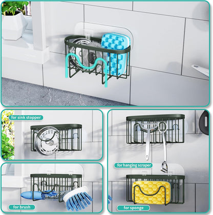 HapiRm Multifunctional Sponge Holder with Unique M-Shaped, 2 Installation Methods Kitchen Sink Caddy Organizer, Rustproof Stainless Steel Kitchen Organizers and Storage Essentials - Black