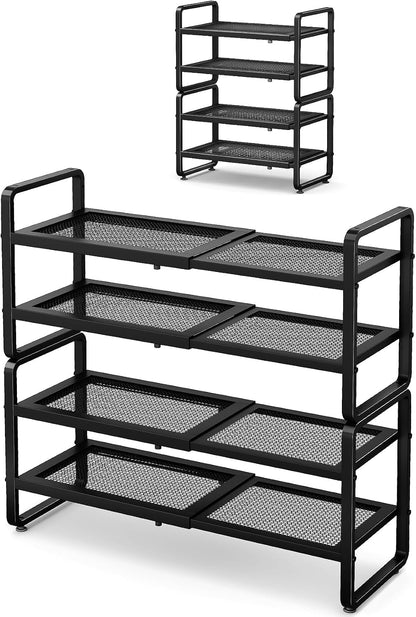 SNTD Shoe Rack - Expandable Shoe Organizer for Closet, Adjustable Metal Shoe Shelf Storage, Stackable Long Shoe Stand Holder for Garage, Entryway, Door Entrance (Black, 2-Tier)