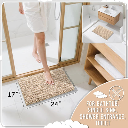 Yimobra Bathroom Rugs Non Slip Washable - Ultra Soft Absorbent Chenille Bath Mat, Quick Dry Shaggy Floor Carpet for Tub Shower, Gray Home Decor Accessories, 24x17 Inch