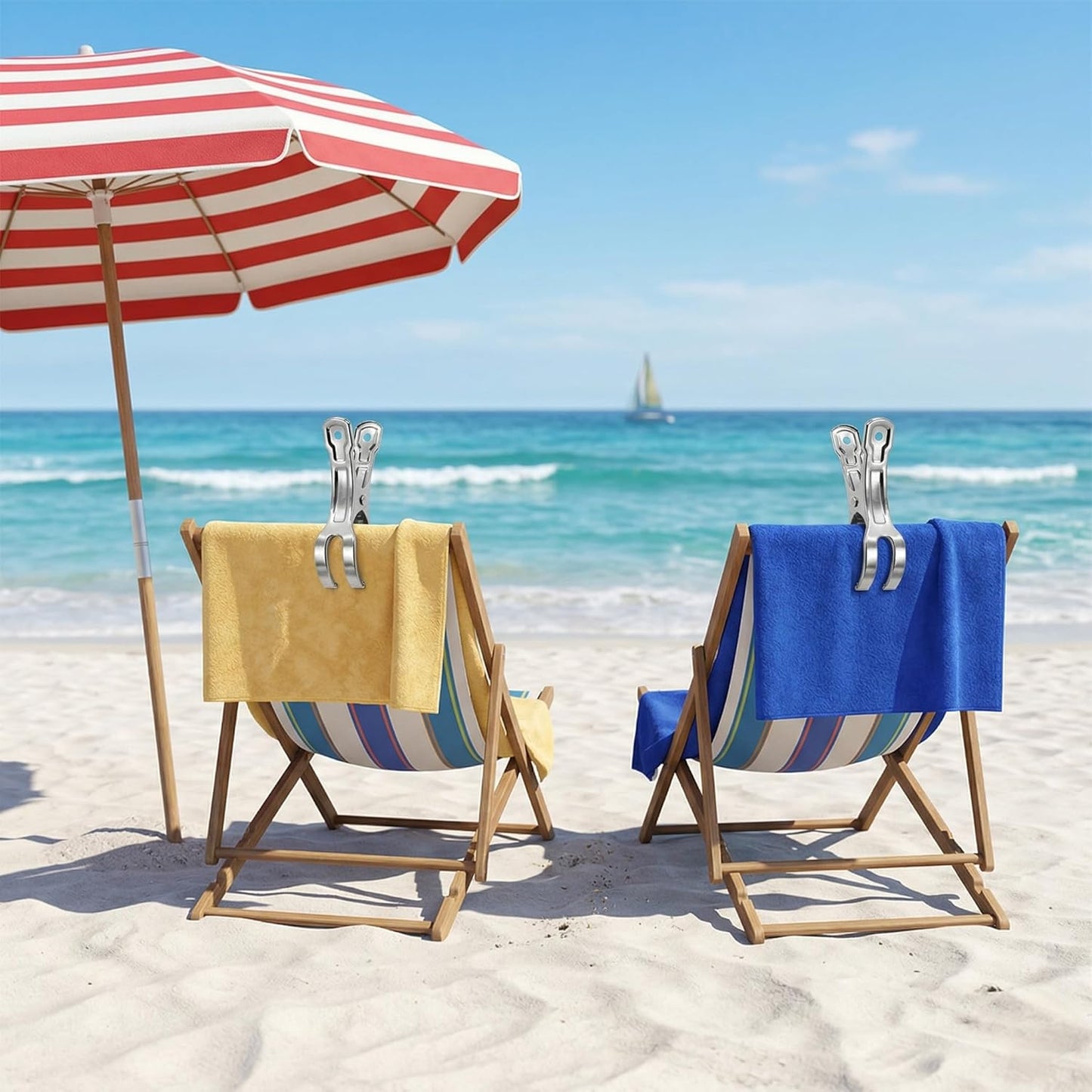 Coideal Beach Towel Chair Clips - 10 Pack Pool Cover Clips Stainless Steel Quilt Clamps Metal Large Heavy Duty Clothes Pins Windproof for Sunbed Lounge Cruise