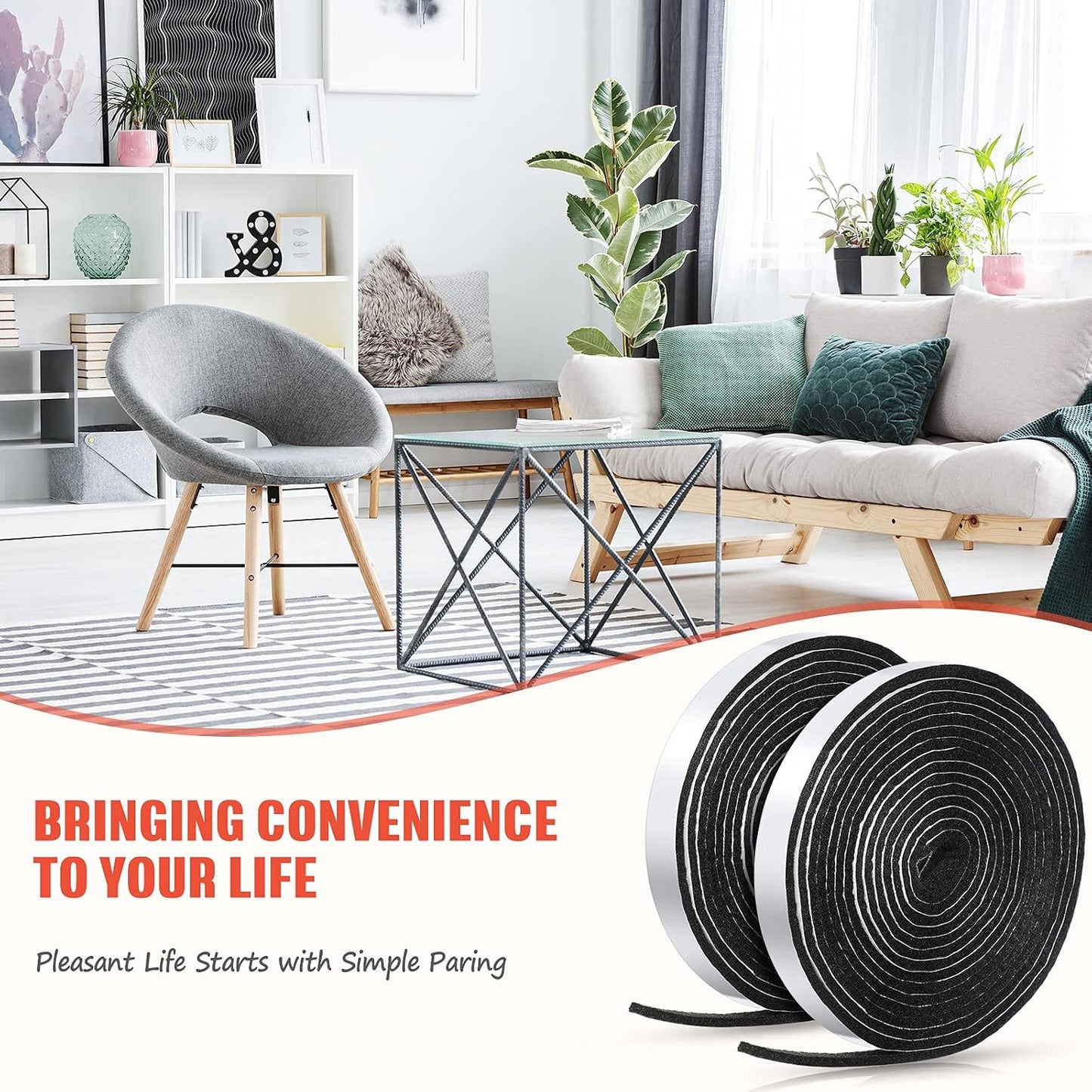 Zonon 4 Rolls 120 Inch Felt Strip with Adhesive Backing Felt Tapes Furniture Strip Rolls Self Stick Heavy Duty Polyester for Protecting Furniture and DIY Adhesive(Black,0.5 Inch)