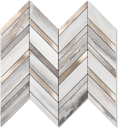Yipscazo 10-Sheet Herringbone Backsplash Peel and Stick Tile, Polished White PVC Stick on Backsplash for Kitchen, Waterproof Self Adhesive Wall Tile for Bathroom