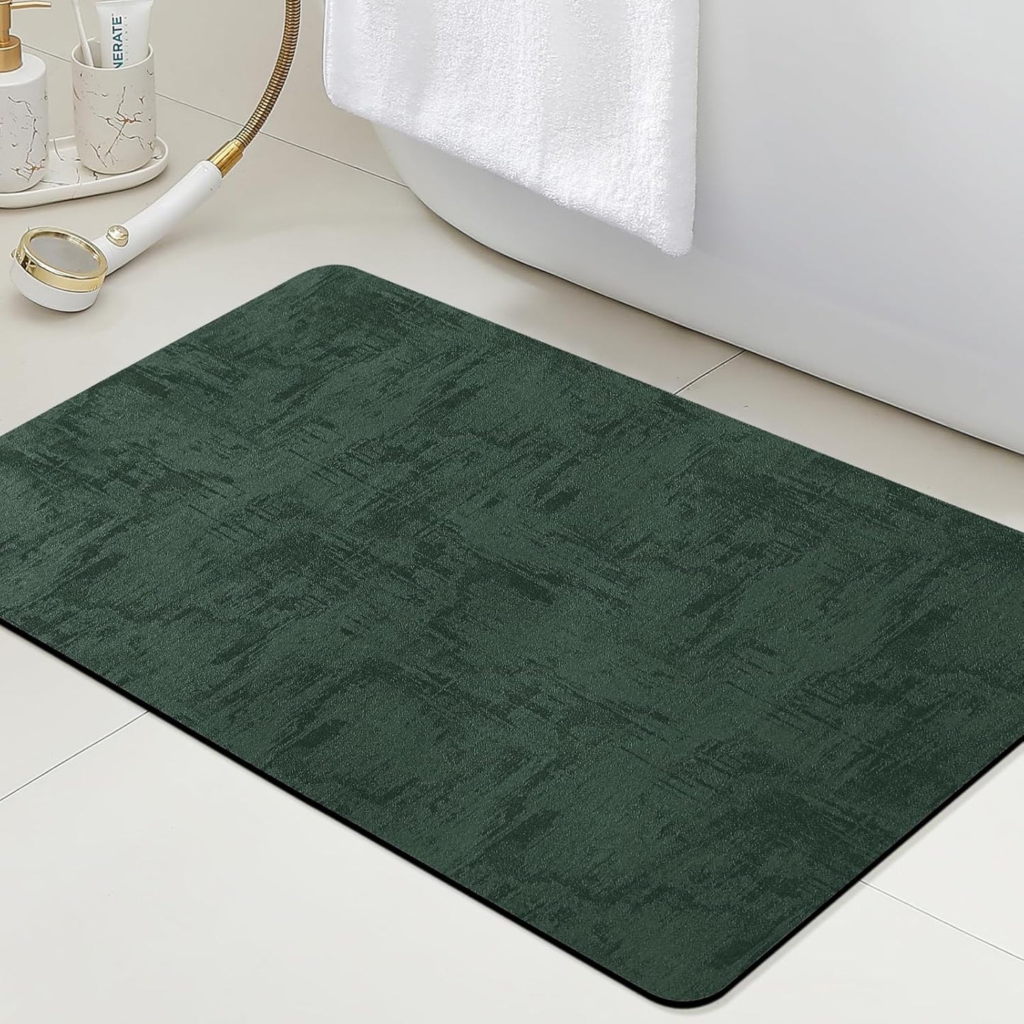 ACCUMTEK Non Slip Bath Mat, Thin Bathroom Rugs Fit Under Door, Quick Dry Bath Mats, Machine Washable Bath Rugs for Bathroom, Bathtub & Kitchen, Grey/Bordered/24 x17