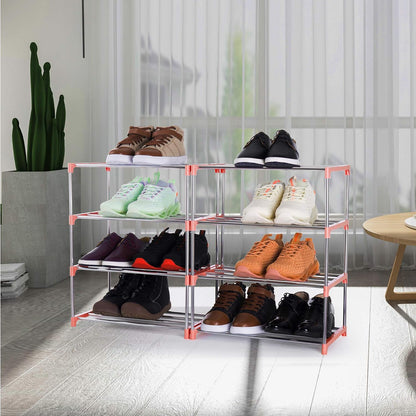 3-Tier Stackable Small Shoe Rack, Lightweight Shoe Shelf Storage Organizer for Entryway, Hallway and Closet(Black)