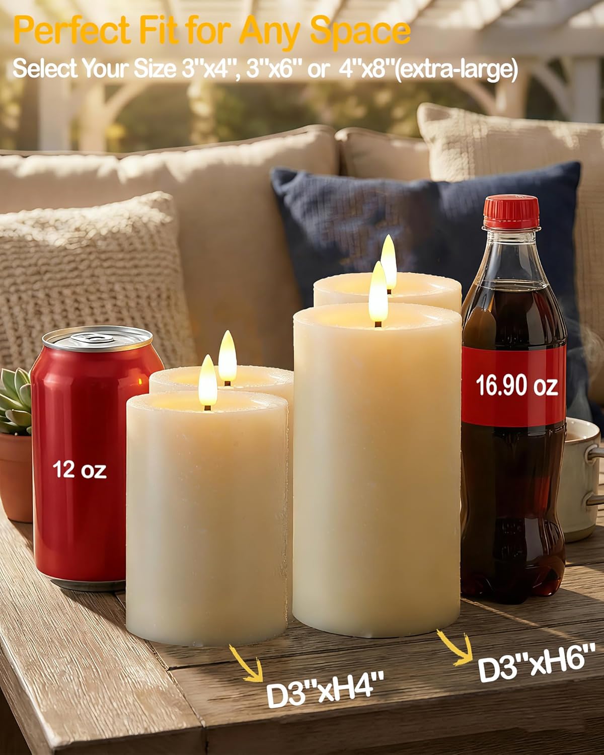 Gmnee 3"x6" Outdoor Waterproof Flameless Candles with Remote and Timers, LED Candles, Battery Operated Candles, Electric Fake Pillar Candles for Patio, Porch, and Lanterns Decor (White, Plastic)