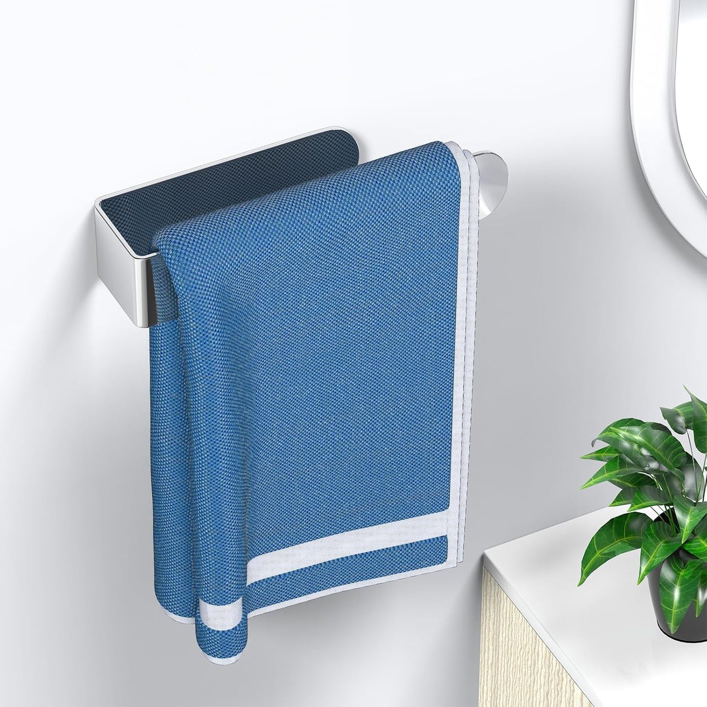 HUFEEOH 2 Pack Adhesive Hand Towel Holder, Kitchen Towel Rack Towel Bars Wall Mounted, Stainless Steel Bath Towel Hanger for Bathroom Hotel Kitchen (White, 8 Inch(2PC))
