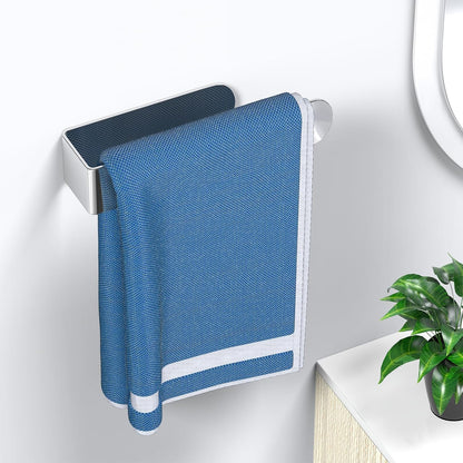 HUFEEOH 2 Pack Adhesive Hand Towel Holder, Kitchen Towel Rack Towel Bars Wall Mounted, Stainless Steel Bath Towel Hanger for Bathroom Hotel Kitchen (White, 8 Inch(2PC))