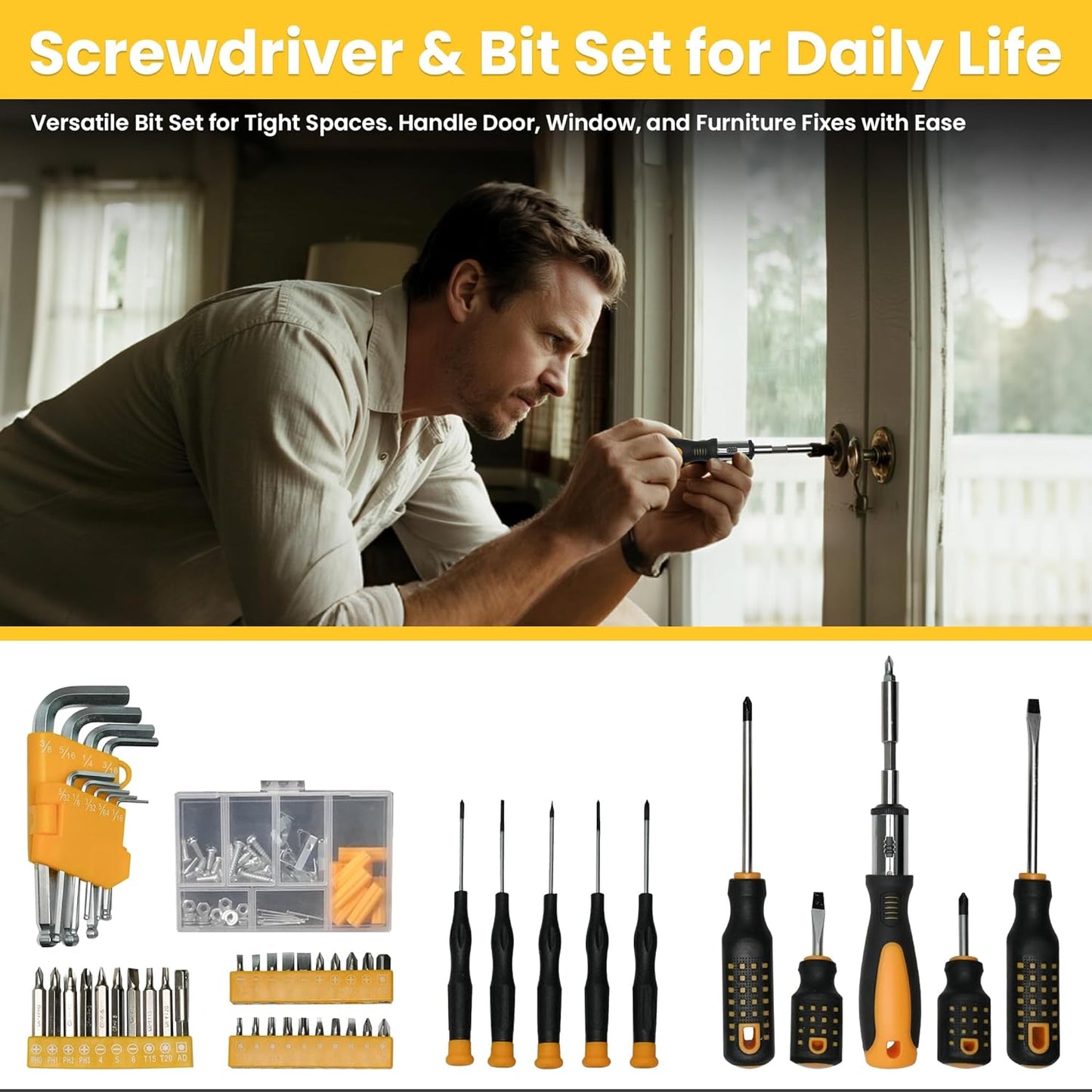 168-Piece Tool Set with Screwdrivers Ratchet Wrenches Tool Kit for Home | Tool Set with Socket Wrenches, Hand Saw, Hammer General Tool Kit for Dorm, Motorcycle, Plumbing Repairs