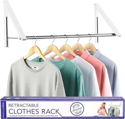 Double Foldable Clothing Rack w/ Extension Rod, Wall-Mounted Retractable Clothes Hanger for Laundry Dryer Room, Hanging Drying Rod, Small Collapsible Folding Garment Racks, Dorm Accessories (Black)