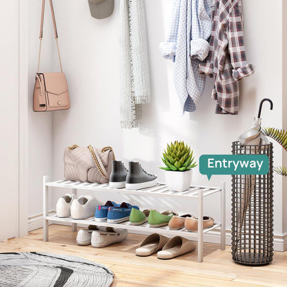 viewcare 3-Tier Black Bamboo Shoe Rack for Entryway, Stackable | Foldable | Natural, Shoe Shelf Storage Organizer for Hallway Closet, Free Standing Shoe Racks for Indoor Outdoor