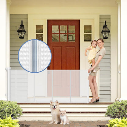 Reinforced Retractable Baby Gates with Support Beam 60" Wide Retractable Dog Gate Indoor Prevent Children and Dogs from Crawling Under Outdoor Dog Gate for Deck Mesh Gates for Kids or Pets, Black