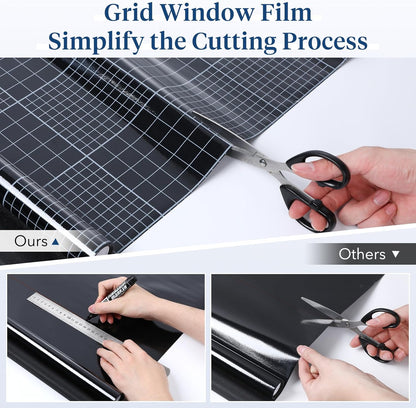 Haton Reeded Glass Window Privacy Film, Static Cling Non-Adhesive Frosted Film, UV Blocking Heat Control Removable Window Sticker for Bathroom Door Home Office, 17.5" x 78.7"