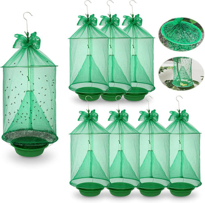 4 Pack Reusable Ranch Fly Trap Hanging, Fly Traps Outdoor Fly Catcher Killer Hunter Cage Control, Farm Horse Stable Fly Trap for Orchard, Barn, Garden