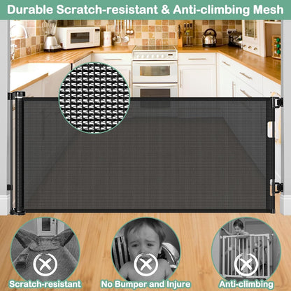 55 Inch Retractable Dog Gate Outdoor Scratch-Resistant Mesh Baby Gate for Stairs Retractable Baby Gates for Doorways Anti-Climb Outdoor Dog Gates for Decks Keep Kid/Pet away from Dangerous Place, Gray