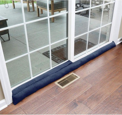 HOME DISTRICT Sliding Door Draft Stopper -Glass Door Draft Blocker, Patio Under Door Draft Stopper, Door Air Blocker Draft Dodger Noise Blocker Approx. 71" Long - Navy