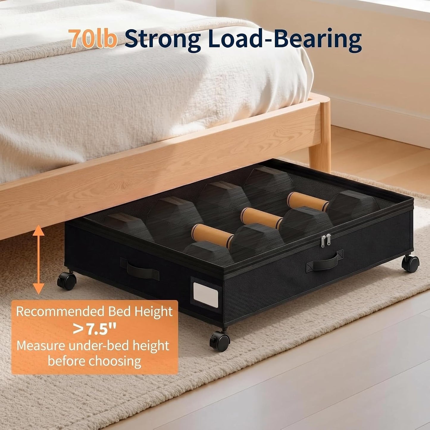 Yecaye 80L Under Bed Storage with Wheels, 2 Pack Under Bed Storage Containers with Lids for Clothes, Shoes and Blankets, Metal Rolling Underbed Storage Drawers for Bedrooms and Dorms, Grey