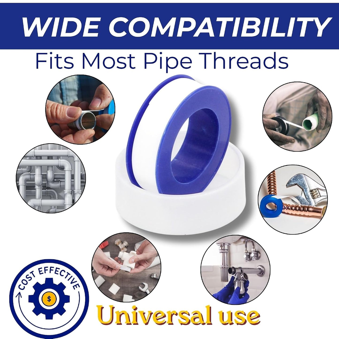 Ganador 1/2in(W) x 315in(L) Thread Tape 4 Rolls, Thread Sealant PTFE Teflon Plumbers Tape for Pool and Spa Fittings, Pipe Sealing and General Plumbing
