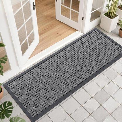 OLANLY Front Door Mat Outside Entrance 29.5x17, Absorbent, Heavy Duty Sturdy Natural Rubber Doormat Indoor Outdoor, Stain and Fade Resistant, Non-Slip Backing Low Profile Floor Mat for Entryway, Grey