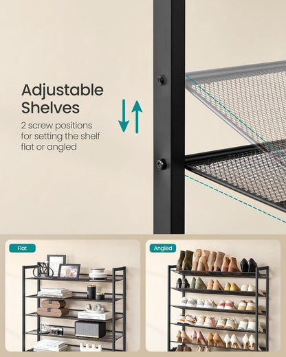SONGMICS Shoe Rack, 12-Tier Shoe Organizer, Metal Shoe Storage for Garage, Entryway, Set of 2 6-Tier Stackable Shoe Shelf, with Adjustable Flat or Angled Shelves, Holds 48-60 Pairs, Black ULMR12B