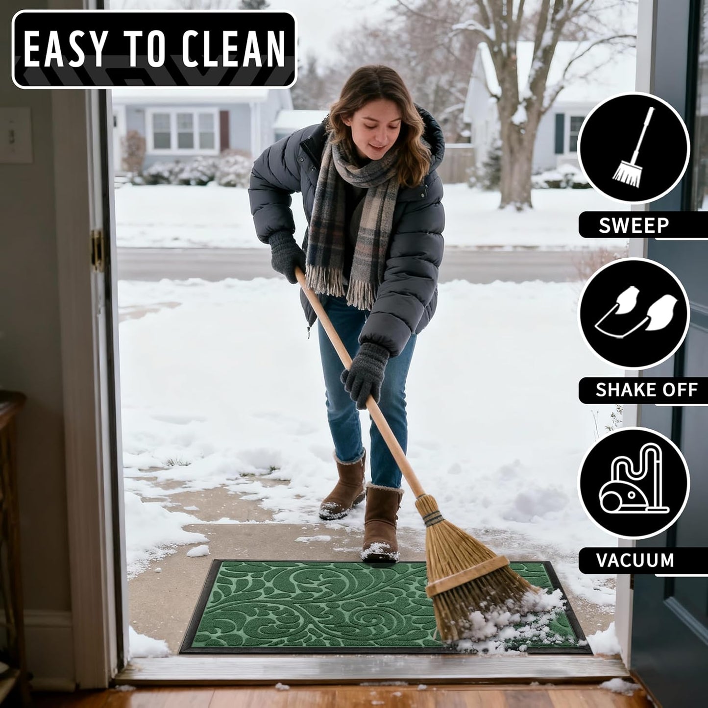 Yimobra Front Door Mat Outside Entrance, Waterproof Sturdy Retro Outdoor Mat, Heavy Duty Non-Slip Doormat for Garage Patio Entryway Indoor, Easy Clean, 29.5x17, Grey