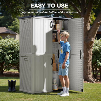 Greesum Outdoor Storage Cabinet, 26 CUFT Deck Box Without Shelves, Waterproof Plastic Storage Shed for Patio Cushions, Gardening Tools, Lockable and Sidehandles, UV Resistant, Beige