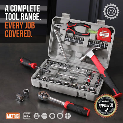 Hi-Spec 57pc Home Garage DIY Tool Kit Set. Complete Beginner Handyman and Home Mechanics Tool Box Set for Auto, Car, Bike and Household Repairs