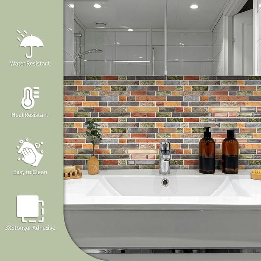 10 Sheets Thick Peel and Stick Kitchen Backsplash Tiles | 3D Waterproof Self Adhesive Wall Tile Stick on Backsplash for Kitchen,Bathroom and Fireplace(Pink,12"×12")