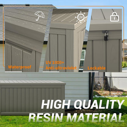 Outdoor Storage Box, 31 Gallon Resin Deck Boxes Outdoor Waterproof For Patio Furniture, Garden Tools, Pool Supplies, Lockable And UV Resistant (Rattan Gray)