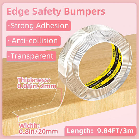 Clear Edge Protector & Corner Guards 4 Packs,0.8in(W) x 9.84FT（L, Baby Proof Corner Protectors for Furniture,Table Bumper for Baby Safety, Sharp Edge Protector for Drawers, Tables, Cabinets
