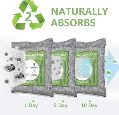 6 Pack Bamboo Charcoal Air Purifying Bag, Activated Charcoal Bags Odor Absorber, Moisture Absorber, Natural Car Air Freshener, Shoe Deodorizer, Odor Eliminators For Home, Pet, Closet