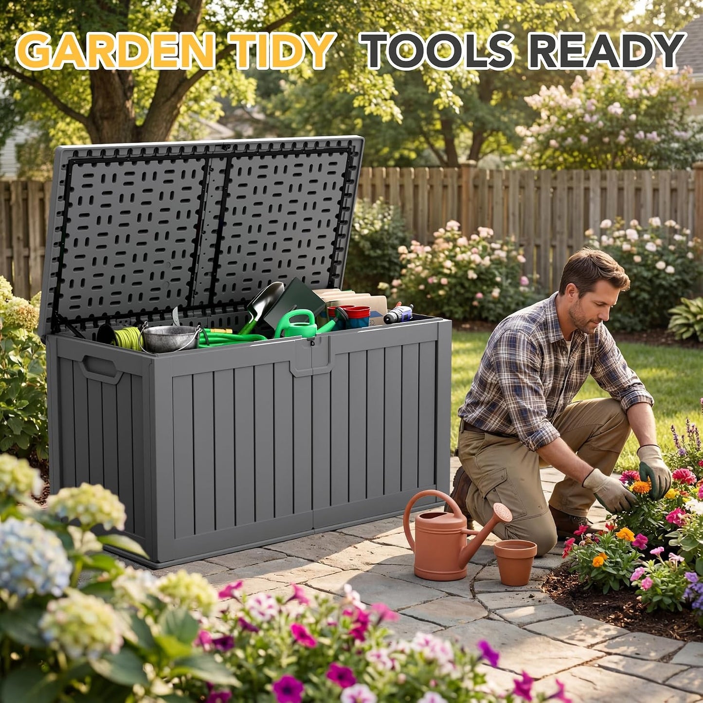 32 Gallon Deck Box Outdoor Indoor Waterproof Storage Box for Patio Furniture, Pool Accessories, Garden Tools, and Cushion Storage, Black