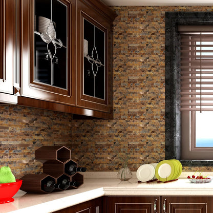 Yipscazo 2026 New Upgrade 11.34" X 11.57" Peel and Stick Backsplash, Stick on Backsplash Tiles for Kitchen, Bathroom, Fireplace (10 Sheets, Beige Rocks + Rose Gold)